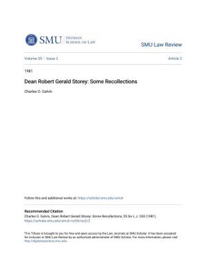Dean Robert Gerald Storey: Some Recollections