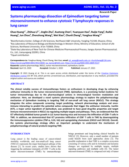 Systems Pharmacology Dissection of Epimedium Targeting Tumor Microenvironment to Enhance Cytotoxic T Lymphocyte Responses in Lung Cancer