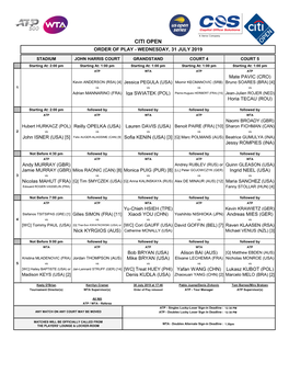 Citi Open Order of Play - Wednesday, 31 July 2019