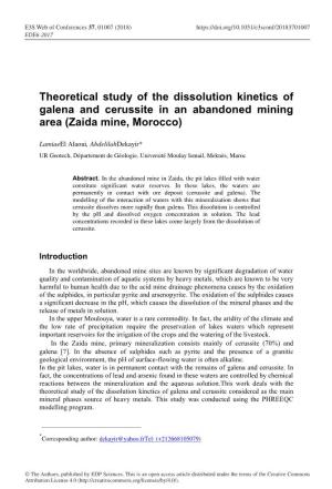Theoretical Study of the Dissolution Kinetics of Galena and Cerussite in an Abandoned Mining Area (Zaida Mine, Morocco)