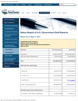 Status Report of U.S. Treasury-Owned Gold