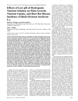 Effects of Low Ph of Hydroponic Nutrient Solution on Plant Growth