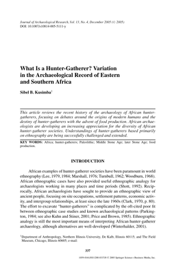 What Is a Hunter-Gatherer? Variation in the Archaeological Record of Eastern and Southern Africa