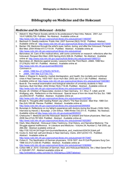 Bibliography on Medicine and the Holocaust