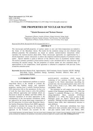 The Properties of Nuclear Matter