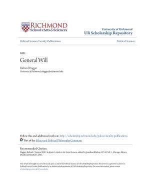 General Will Richard Dagger University of Richmond, Rdagger@Richmond.Edu