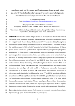 Are Plastocyanin and Ferredoxin Specific Electron Carriers Or Generic Redox Capacitors?