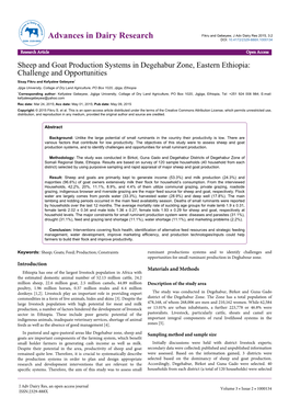 Sheep and Goat Production Systems in Degehabur Zone, Eastern Ethiopia: Challenge and Opportunities