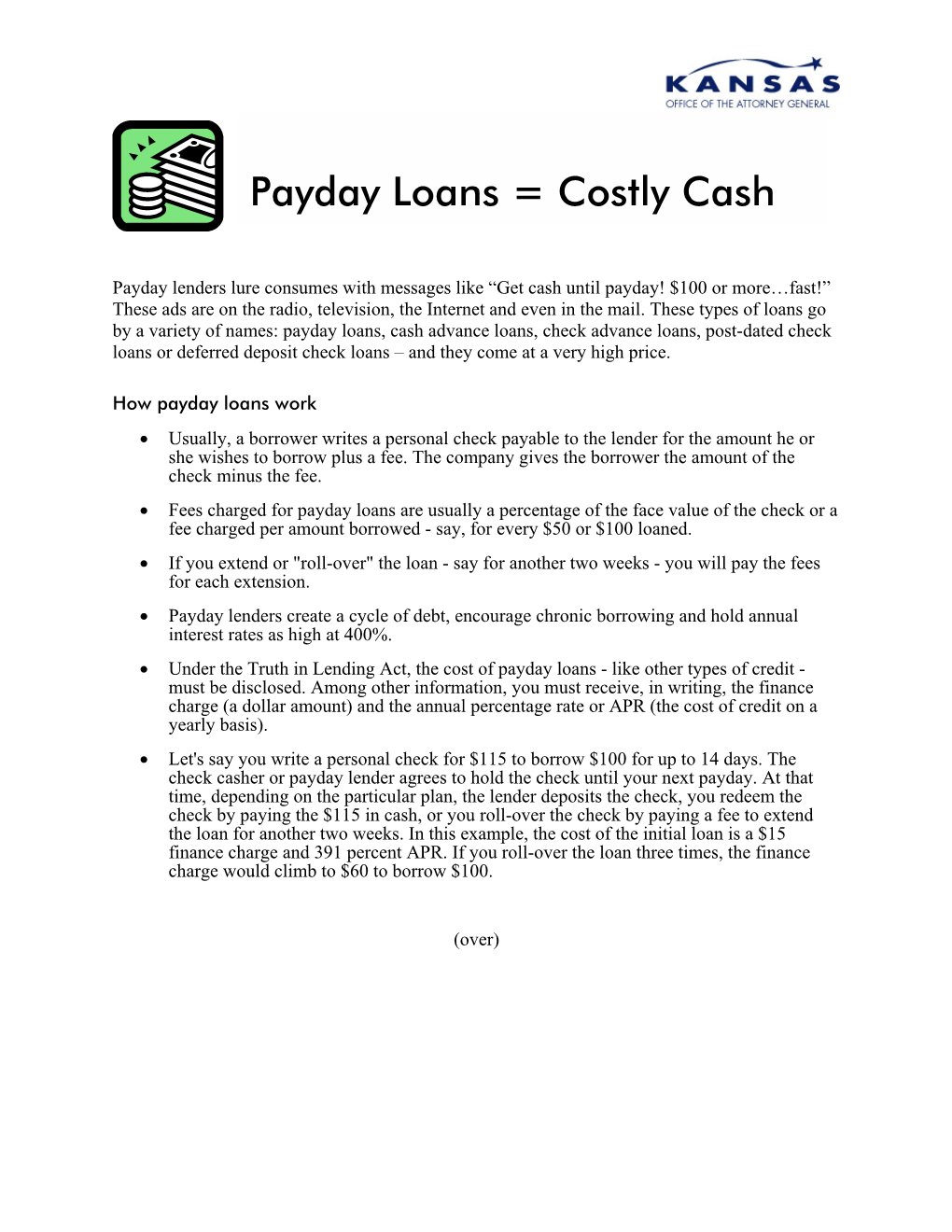 Payday Loans = Costly Cash