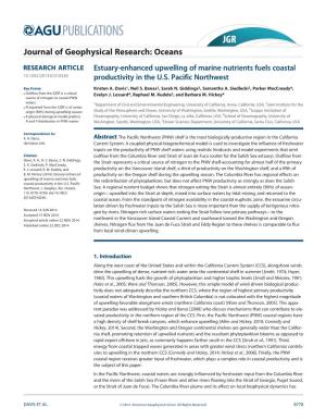 Enhanced Upwelling of Marine Nutrients Fuels Coastal 10.1002/2014JC010248 Productivity in the U.S