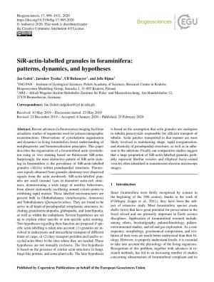 Sir-Actin-Labelled Granules in Foraminifera: Patterns, Dynamics, and Hypotheses