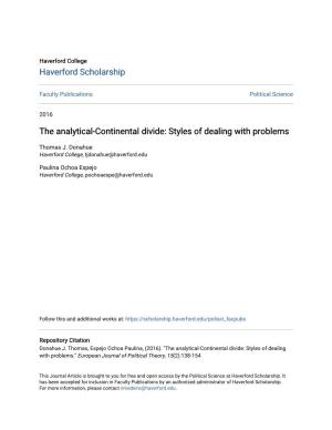 The Analytical-Continental Divide: Styles of Dealing with Problems