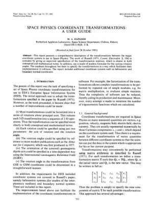 Space Physics Coordinate Transformations : a User Guide