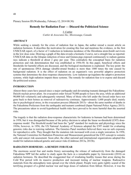 Remedy for Radiation Fear — Discard the Politicized Science J