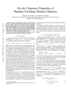 On the Coherence Properties of Random Euclidean Distance Matrices