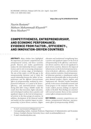 Competitiveness, Entrepreneurship, and Economic Performance: Evidence from Factor-, Efficiency-, and Innovation-Driven Countries