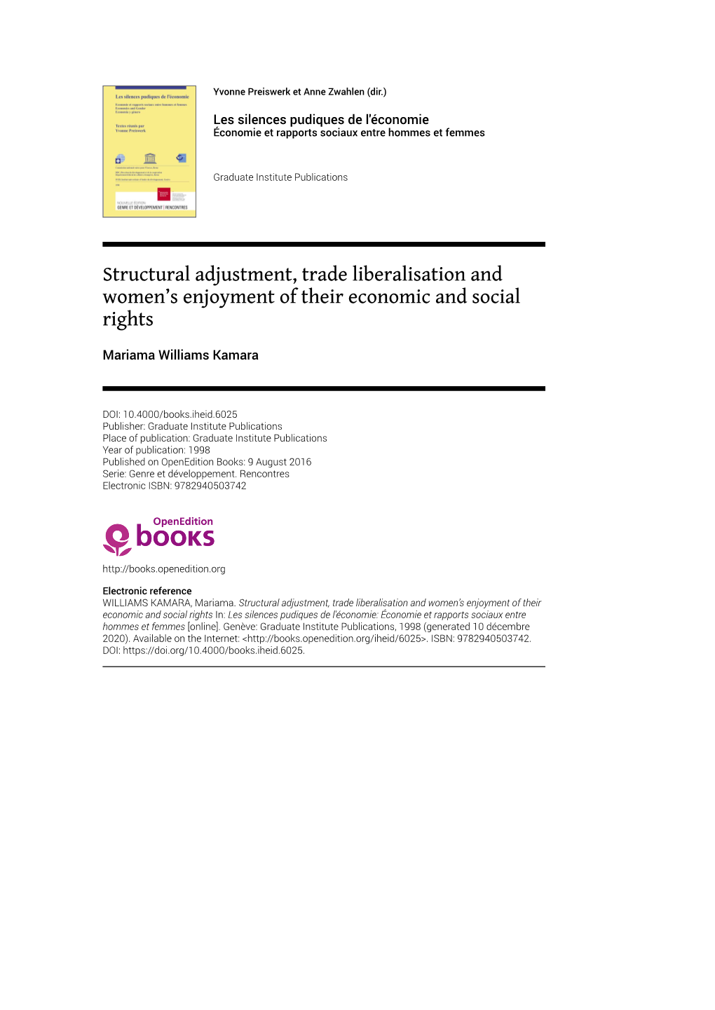 Structural Adjustment, Trade Liberalisation and Women's