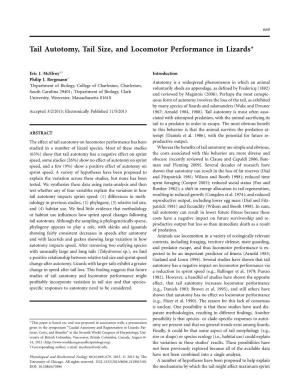 Tail Autotomy, Tail Size, and Locomotor Performance in Lizards*