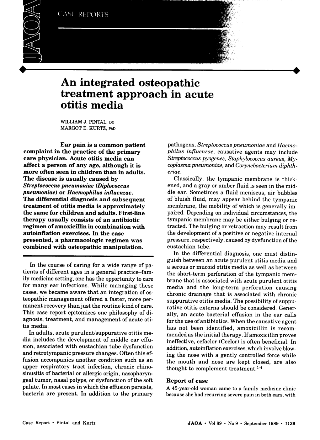 An Integrated Osteopathic Treatment Approach in Acute Otitis Media