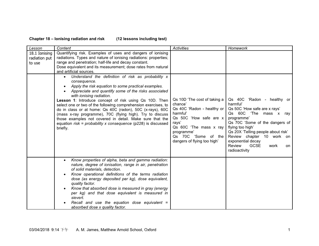 Chapter 18 Ionising Radiation and Risk (12 Lessons Including Test)