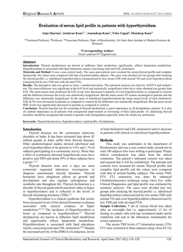 Evaluation of Serum Lipid Profile in Patients with Hyperthyroidism