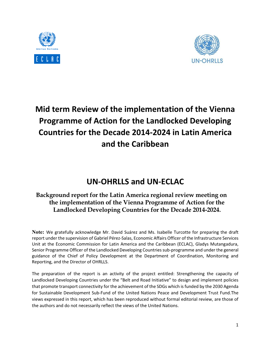 Mid Term Review of the Implementation of the Vienna Programme of Action for the Landlocked Developing Countries for the Decade 2