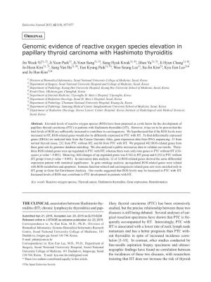 Genomic Evidence of Reactive Oxygen Species Elevation in Papillary Thyroid Carcinoma with Hashimoto Thyroiditis