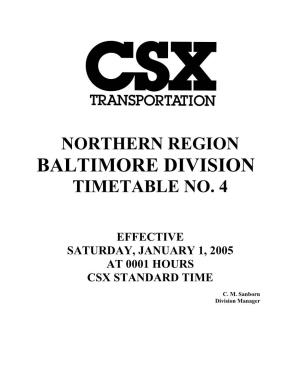 CSX Baltimore Division Timetable