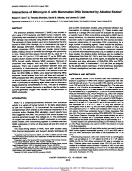 Interactions of Mitomycin C with Mammalian DMA Detected by Alkaline Elution1