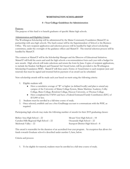 WORTHINGTON SCHOLARSHIP 4 – Year College Guidelines For