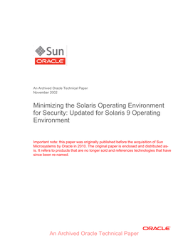 Minimizing the Solaris Operating Environment for Security: Updated for Solaris 9 Operating Environment