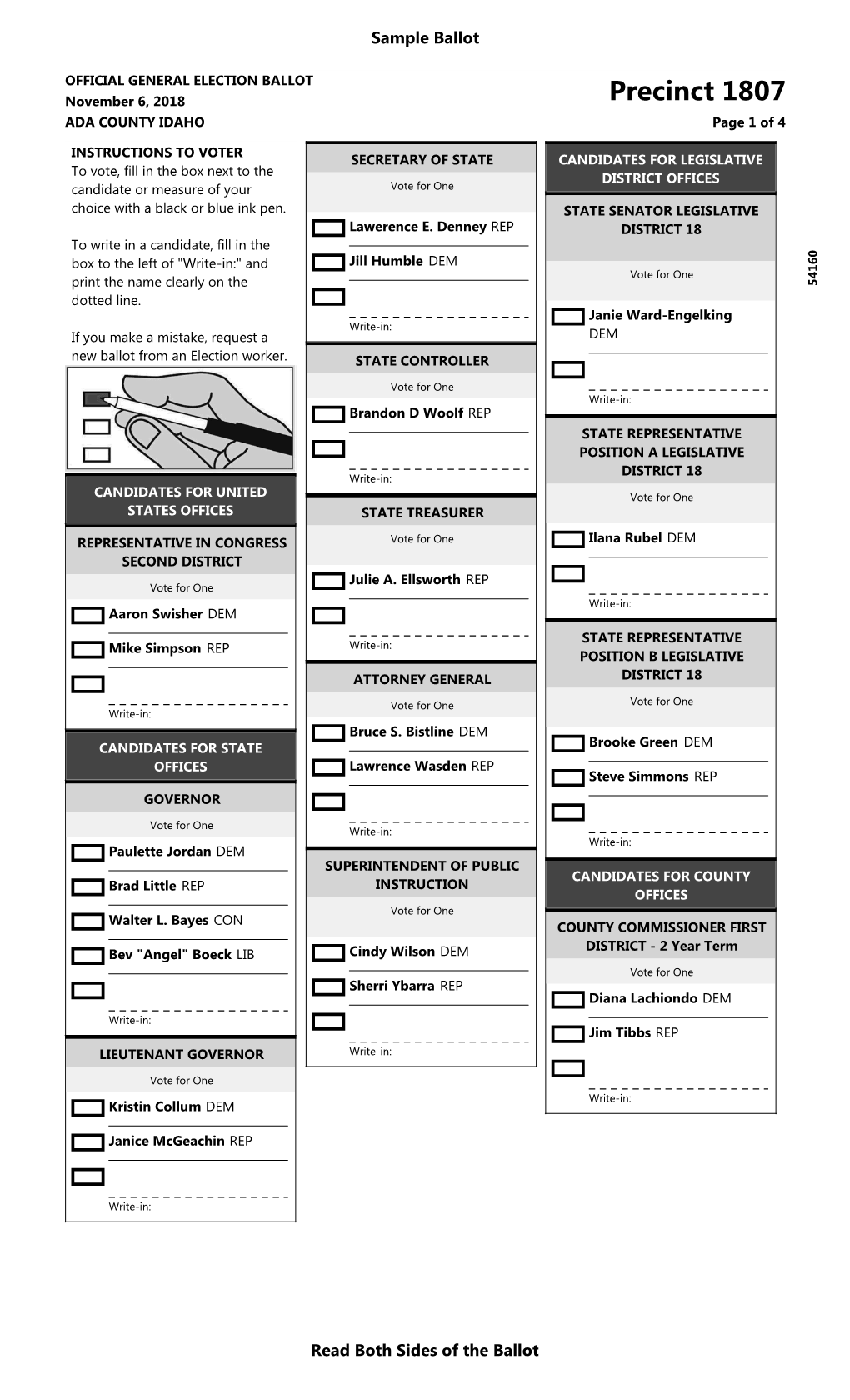 Idaho Sample Ballot (Ada County)