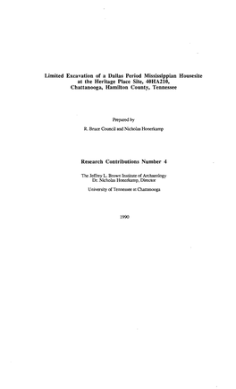 Limited Excavation of a Dallas Period Mississippian Housesite at the Heritage Place Site, 40HA210, Chattanooga, Hamilton County, Tennessee