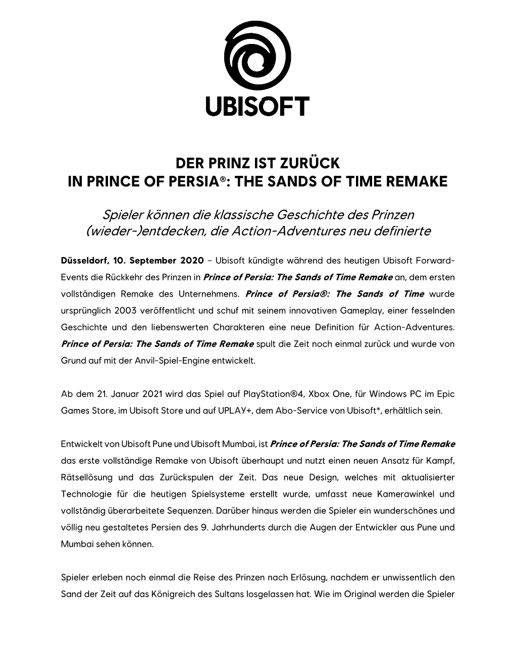 Der Prinz Ist Zurück in Prince of Persia®: the Sands of Time Remake