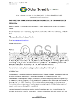 Issn 2320-9186 the Effect of Fermentation Time on The