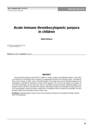 Acute Immune Thrombocytopenic Purpura in Children
