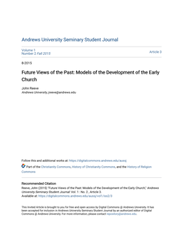 Future Views of the Past: Models of the Development of the Early Church