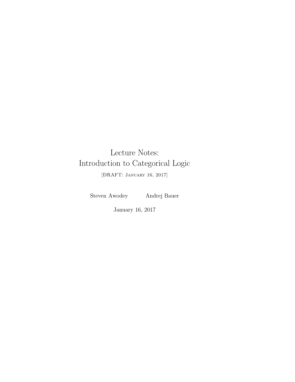 Lecture Notes: Introduction to Categorical Logic