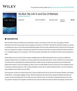 No Bull: My Life in and out of Markets Michael Steinhardt