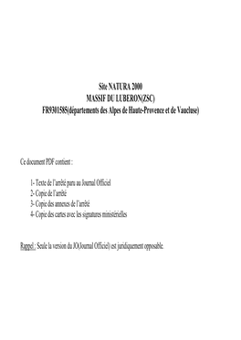 Site NATURA 2000 MASSIF DU LUBERON(ZSC) FR9301585(Départements Des Alpes De Haute-Provence Et De Vaucluse)