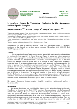 Mycosphere Essays 1: Taxonomic Confusion in the Ganoderma Lucidum Species Complex Article