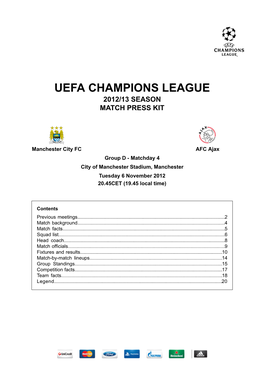 Uefa Champions League 2012/13 Season Match Press Kit