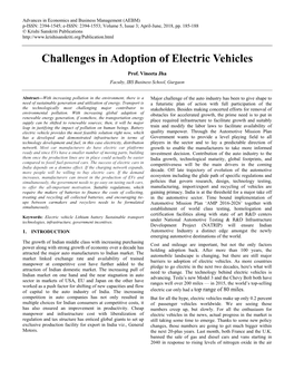 Challenges in Adoption of Electric Vehicles