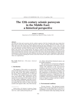 The 12Th Century Seismic Paroxysm in the Middle East: a Historical Perspective