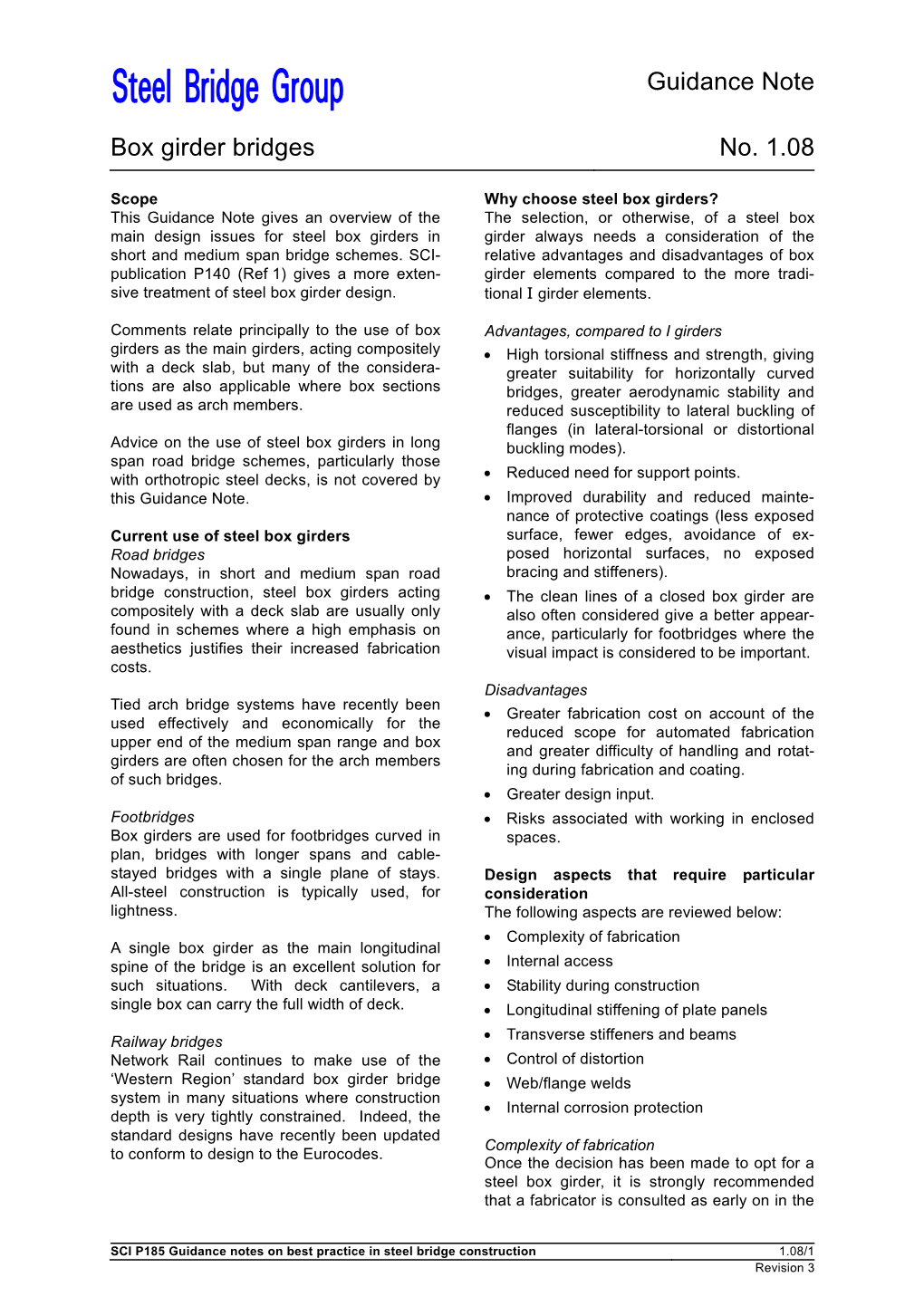 Guidance Note 1.08, Box Girder Bridges