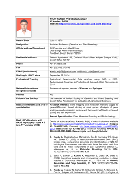 AVIJIT KUNDU, Phd (Biotechnology) ID Number: T-138 Website