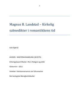 Magnus B. Landstad – Kirkelig Salmedikter I Romantikkens Tid