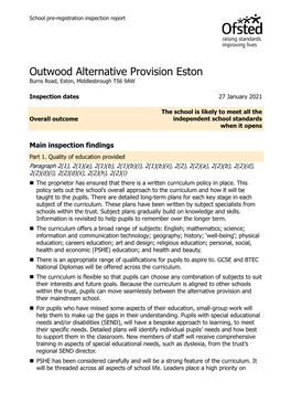 Outwood Alternative Provision Eston Burns Road, Eston, Middlesbrough TS6 9AW