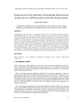 Enhancing the Matrix Transpose Operation Using Intel Avx Instruction Set Extension