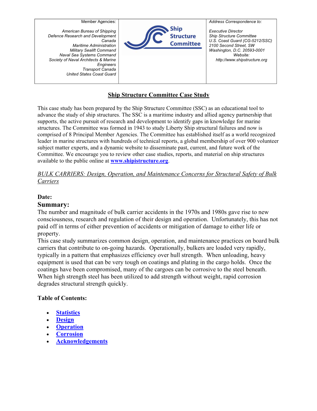 BULK CARRIERS: Design, Operation, and Maintenance Concerns for Structural Safety of Bulk Carriers